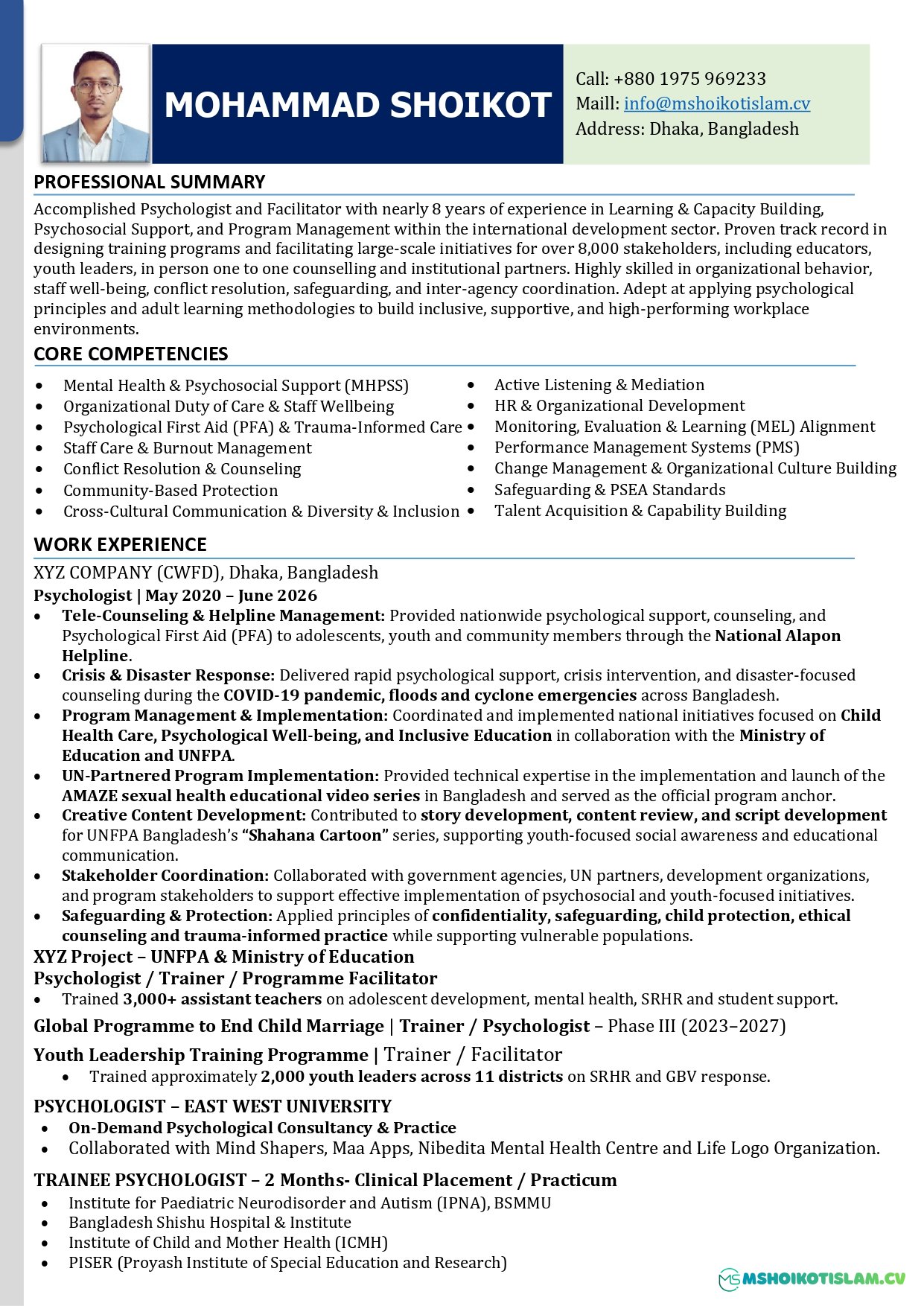 NGO Psychologist & Counselor